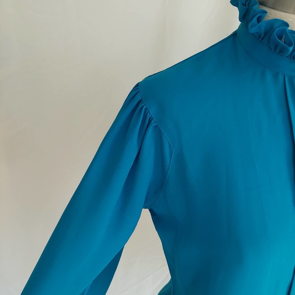 Vintage 80s 90s Ruffle Mock Neck Semi-Sheer Button-Up Blouse - Picture 6 of 10